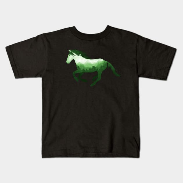 Dramabite Wild Horse Mustang Equine Double Exposure Wildlife Animal Kids T-Shirt by dramabite